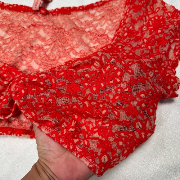 Red lace halter top sheer tie front coral small festival - Picture 3 of 11